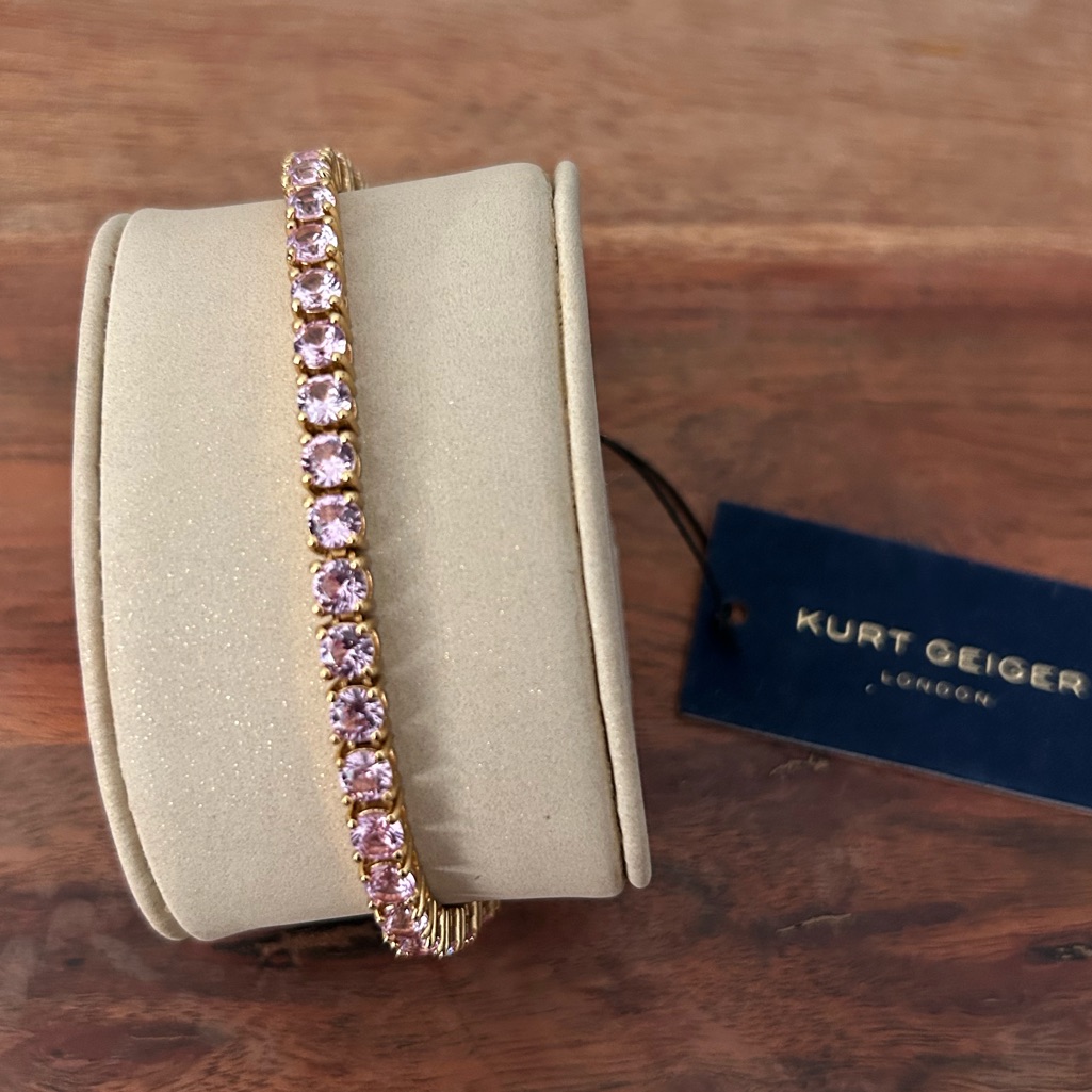 Kurt Geiger Pink And Gold Tennis Bracelet With Snap Push Clasp Nwt 88$